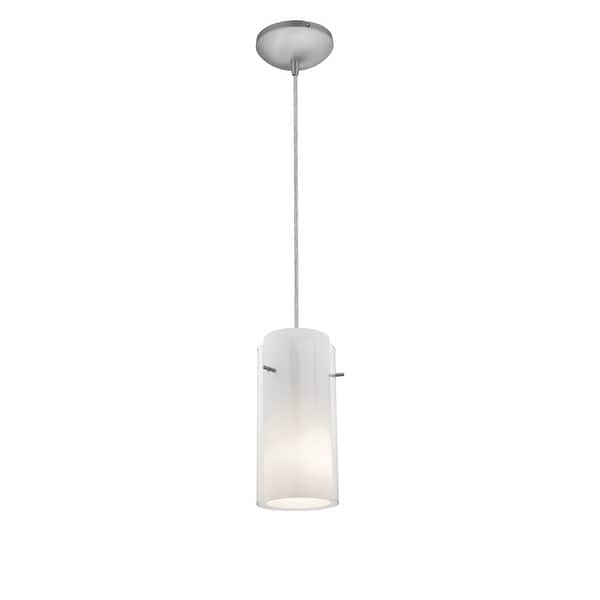 slide 1 of 1, Access Lighting Glass`n Glass Cylinder Pendant - Cord - Brushed Steel Finish - Clear Opal Glass Shade Silver