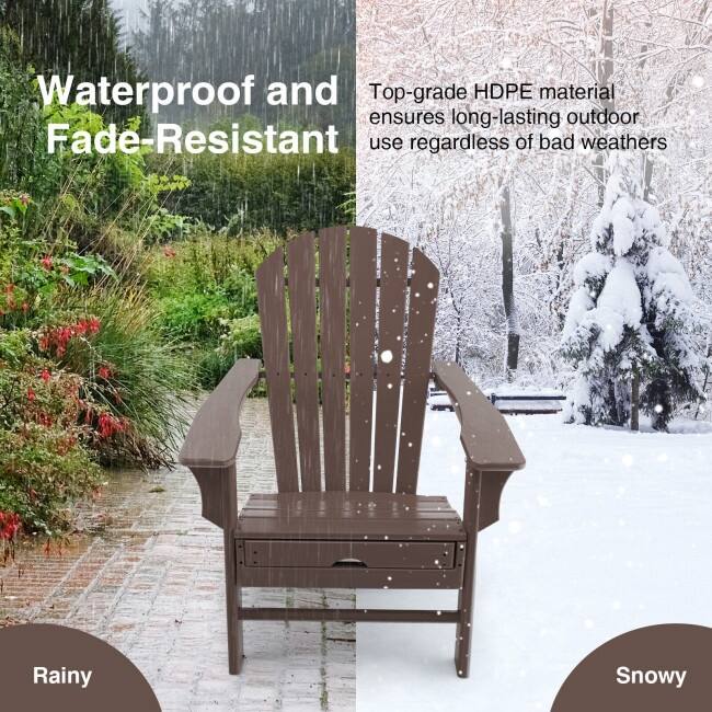 Patio HDPE Adirondack Chair with Retractable Ottoman - 29" x 53" x 37.5" (L x W x H)