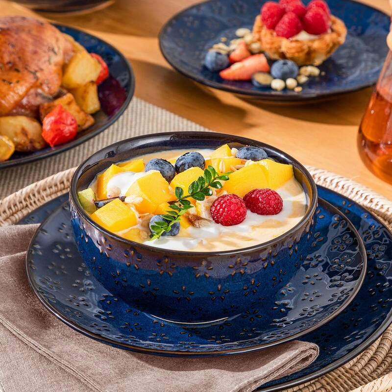 MALACASA LYDIA Embossed Stoneware 16-Piece Dinnerware Set