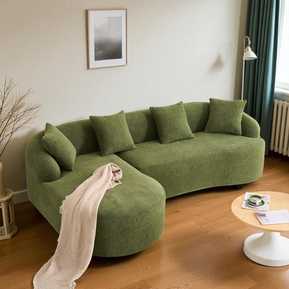 98.8" Boneless L-Shaped Sectional Sofa with Curved Chaise, Modular Chenille Compression Couch with 30D Foam for Living Room