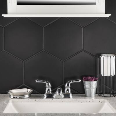 SomerTile Textile Hex Black 8.63" x 9.86" Porcelain Floor and Wall Tile
