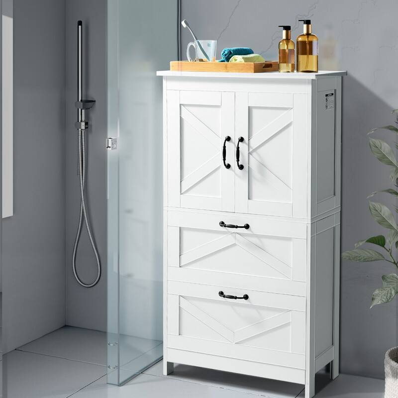 Bathroom Floor Cabinet with Doors, Drawers and Adjustable Shelf - 11.8 x 23.6 x 43.3 in