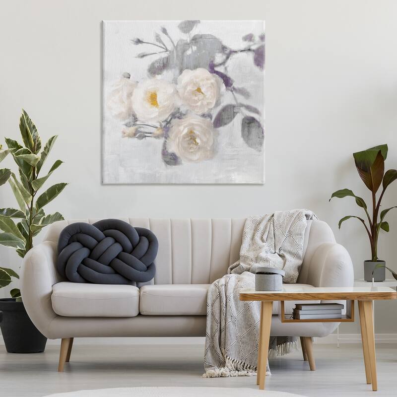 Stupell White Blooms on Grey Canvas Wall Art Design By Emily Ford