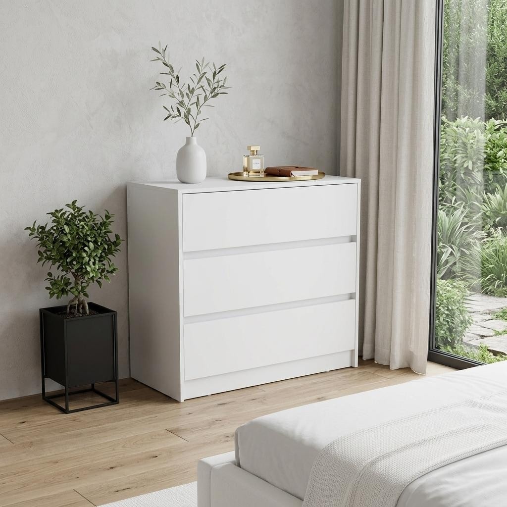HomeRoots 33" White Wood Three Drawer Dresser