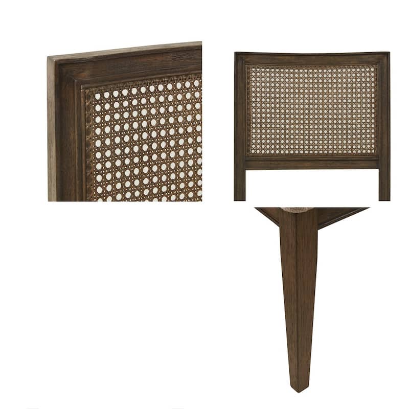 Cane Inset Back Fabric Upholstered Dining Chairs Side Chairs Set of 2