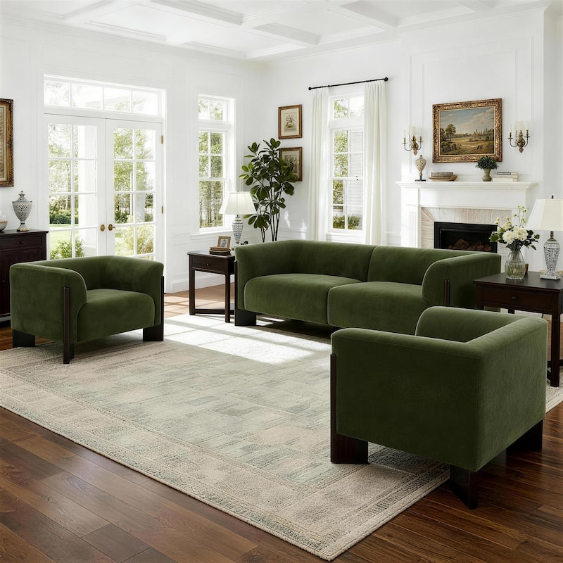 3-Piece Chenille Living Room Set with Loveseat and Accent Chairs