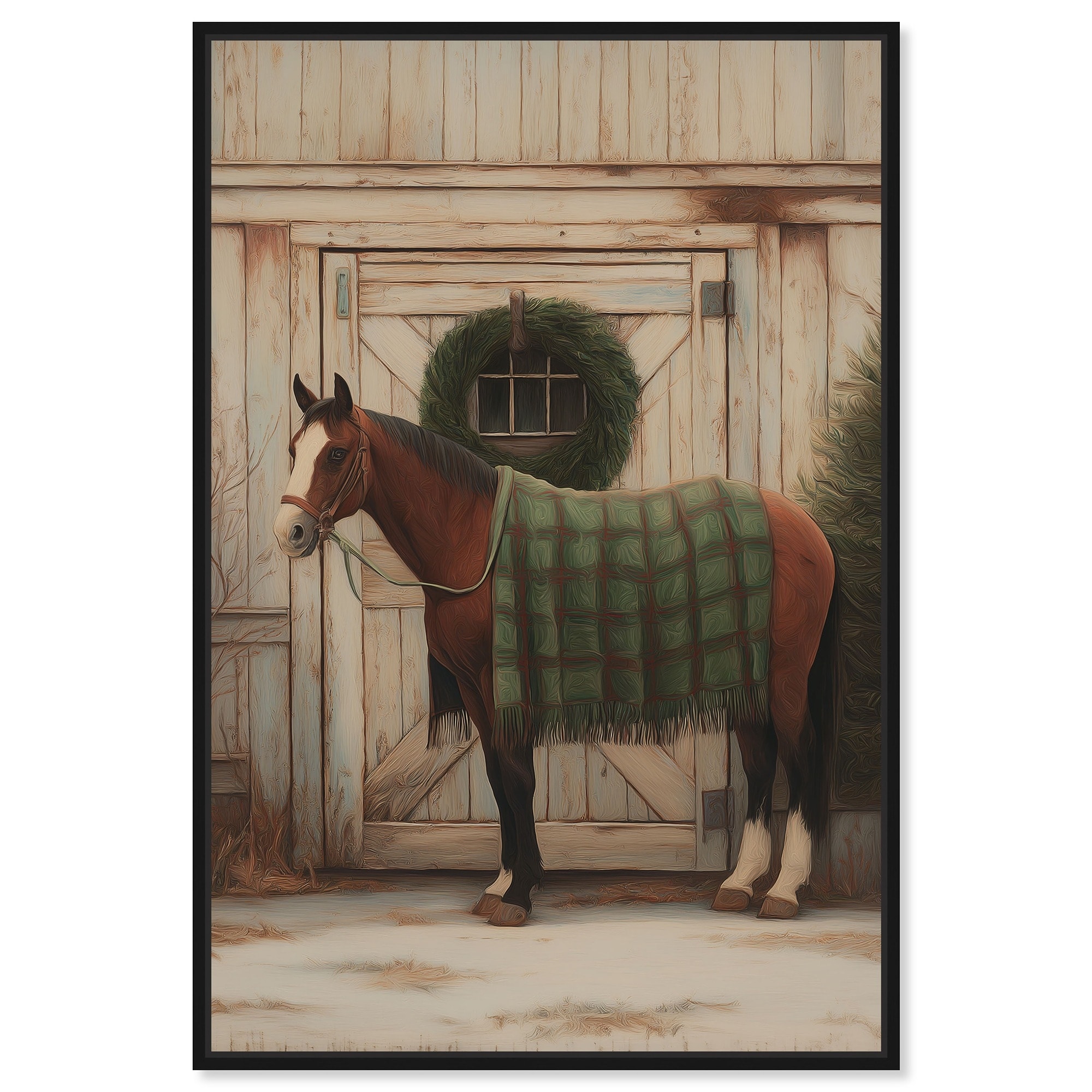 Winter Barn Horse Christmas Wall Decor Canvas Print by Art Remedy