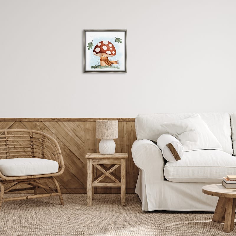 Stupell Happy Mushroom in Scarf Framed Floater Canvas Wall Art Design By Sarah Hickman