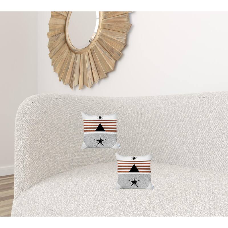 HomeRoots Set Of Two 18" X 18" Gray Black White And Red Abstract Zippered Handmade Polyester Throw Pillow