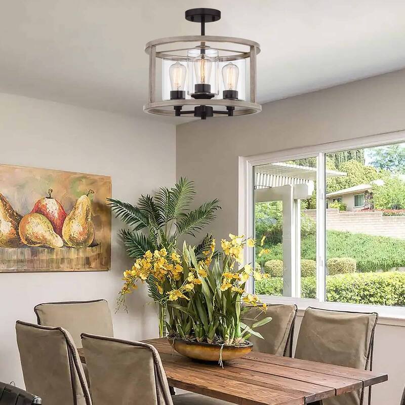 Allegray 3-light Modern Farmhouse Drum Semi-Flush Mount Lights with UL Certified