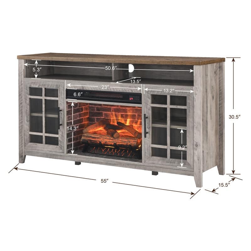 55 inch TV Media Stand with Electric Fireplace KD Inserts Heater