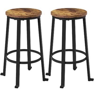 Yaheetech 2PCS Metal Bar Stools With Round Top Backless Barstools, Rustic Brown - N/A