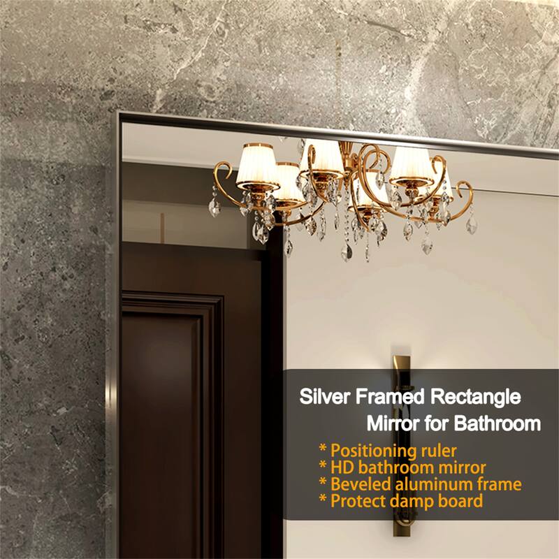 Silver Rectangular Wallmounted Beveled Bathroom Mirror Bed Bath