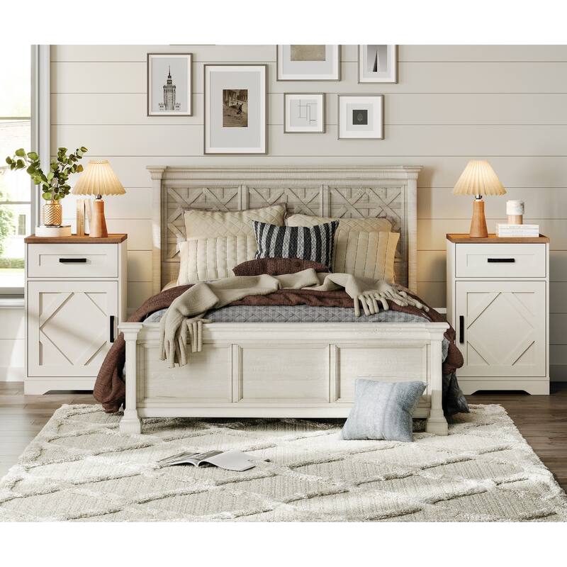 WAMPAT Nightstand with 1 Drawer&1 Door for Bedroom, Living Room