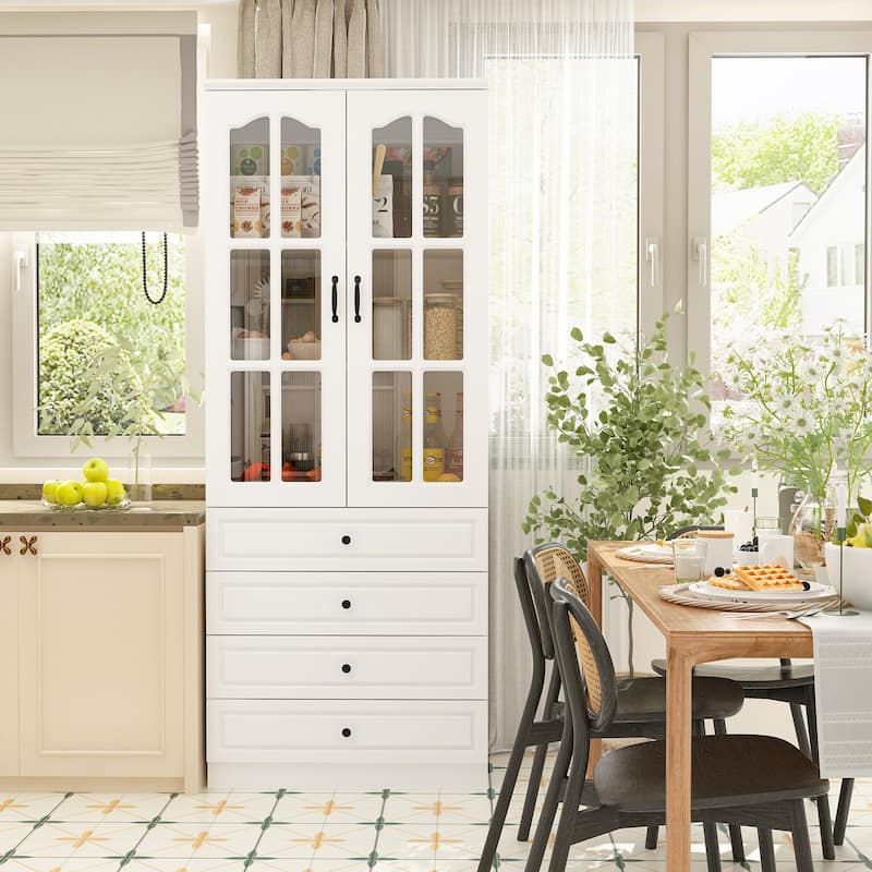 Home Office Storage Solution White Bookshelf, Pantry, and Display Unit - 31.5"w/Drawers