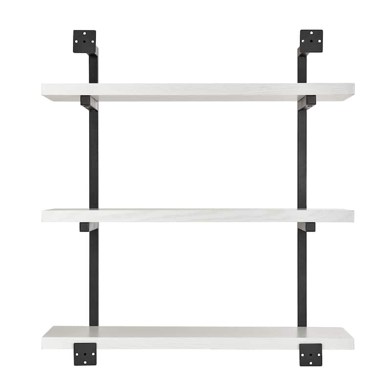 Danya B. Modern 3-Tier Hanging Bracket Wall Shelves in Black Metal and White Birch Finish