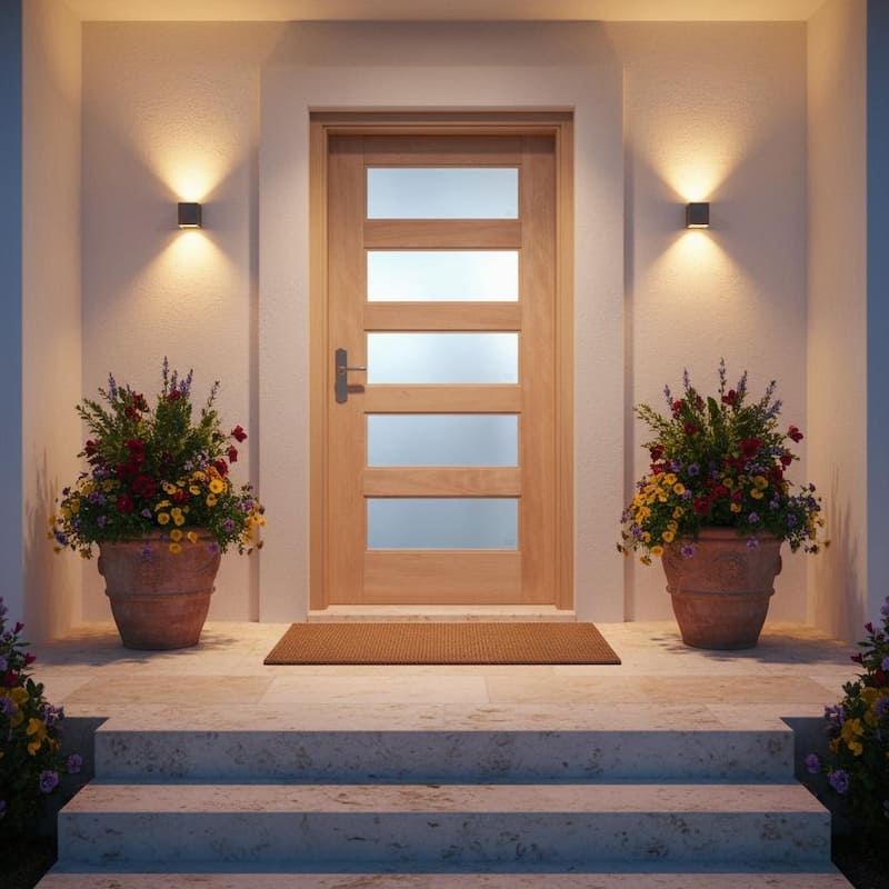 Contemporary African Mahogany Unfinished Exterior Solid Core Wood Door