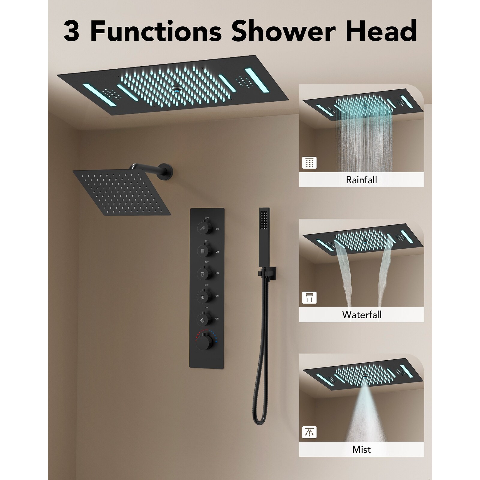 Dual Shower Heads System with 3 Spray Modes 22*15 Ceiling and 6