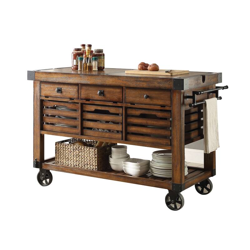 Lizzy Distressed Chestnut 3-Basket Kitchen Cart