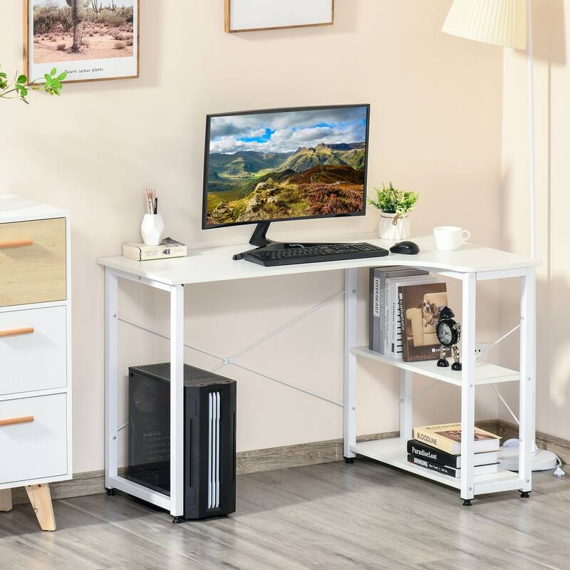 L-Shape Desk Computer Desk with 2 Side Shelves,Wide Workstation for Study - White