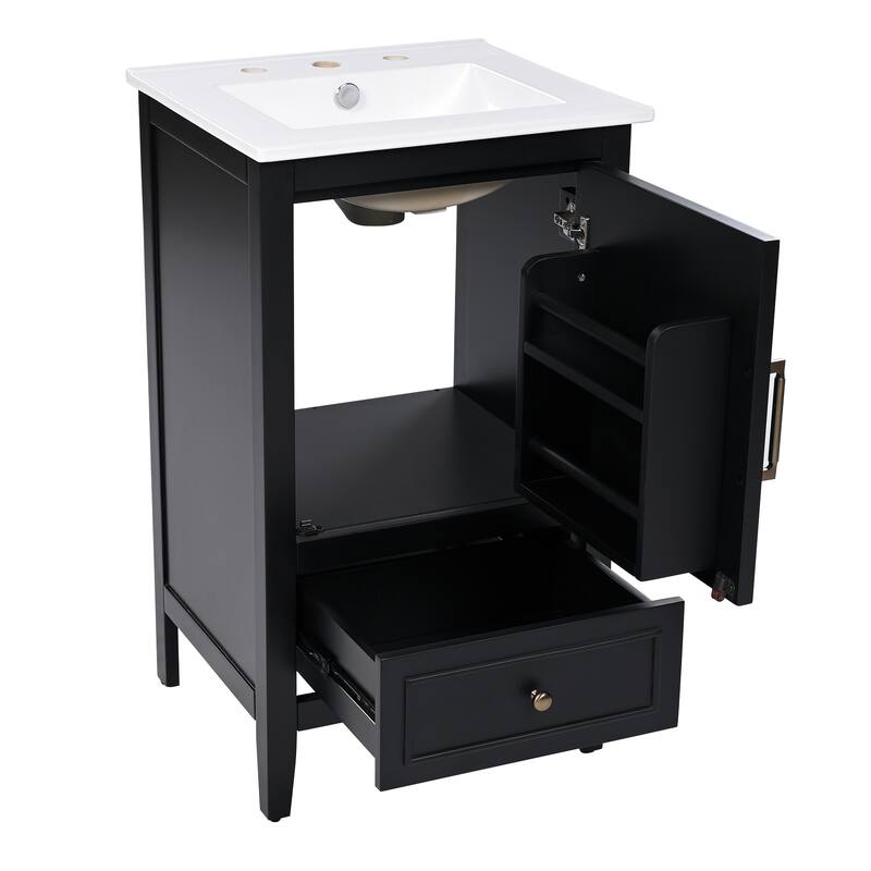 20-Inch Bathroom Vanity with Ceramic Sink, Cabinet, and Drawer Storage, Freestanding with Painted Finish - 20in L Solid Wood+MDF