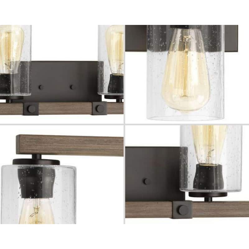 Barnes Mill Collection Four-Light Antique Bronze Clear Seeded Glass Farmhouse Bath Vanity Light - 32.25 in x 5.875 in x 8 in