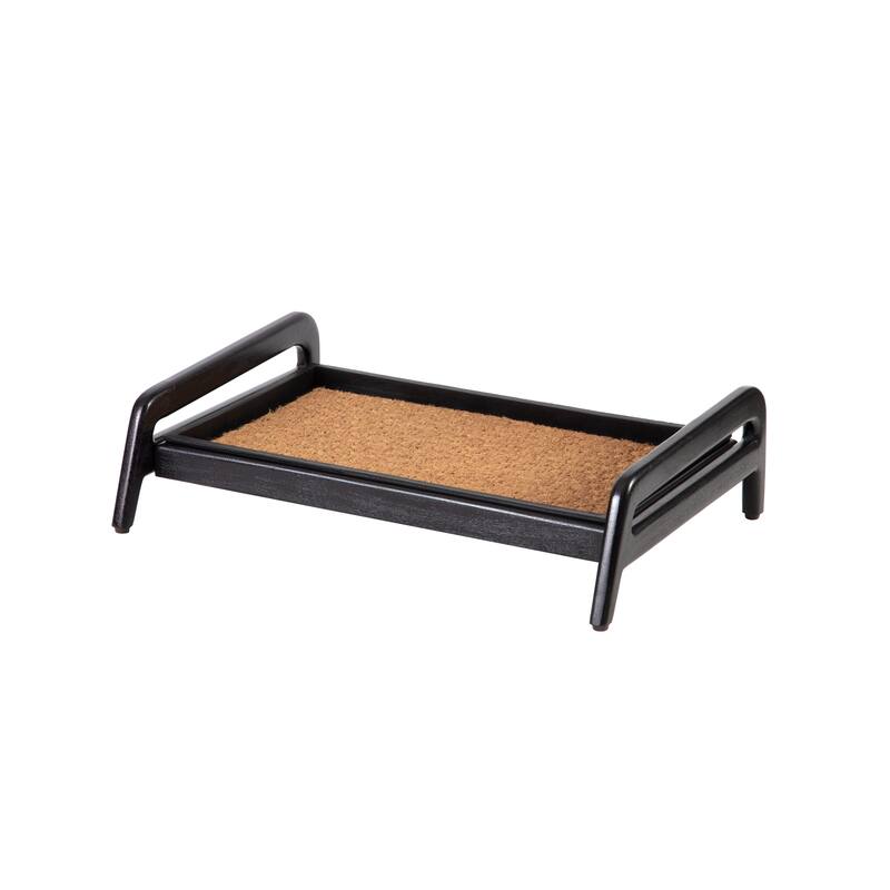 Jani Single-Tier Black Stand 2-Pair Rubber Boot Tray - Smoked Oak