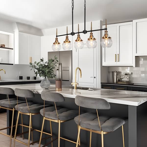 Beta Modern 5-Light Glass Chandelier 36 IN Linear Black Gold Pendant Island Lights for Dining Room