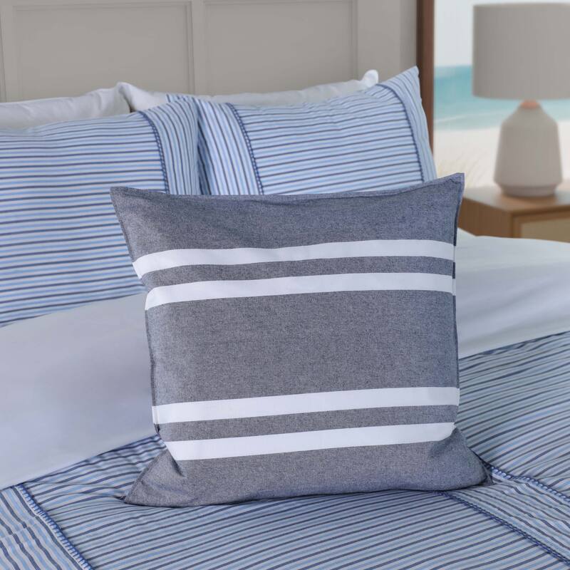 Southern Tide Sailor Stripe Square Navy Decorative Pillow