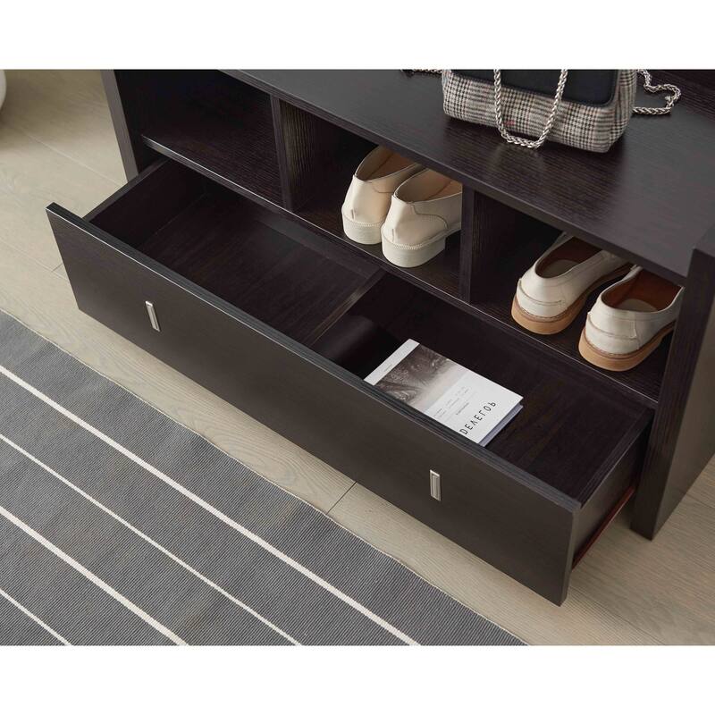 Entry Bench with Storage Drawer and Three Shelves