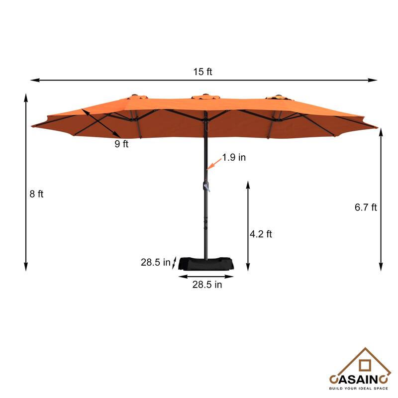 15-ft. Rectangular Crank Double-sided Large Outdoor Market Umbrella Patio Umbrella with Base Included
