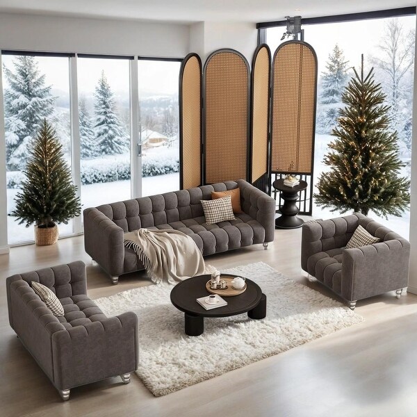 Modern 3-Piece Sofa Set with Solid Wood Legs, Button Tufted