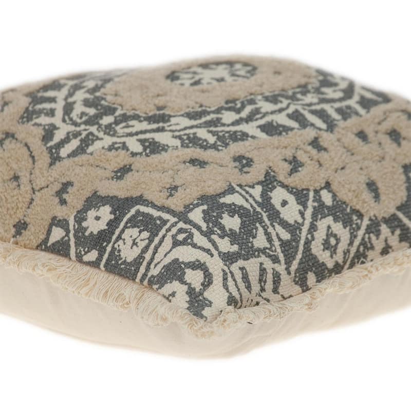 HomeRoots 18" Beige And Brown Geometric Cotton Blend Throw Pillow with Fringes And Texture