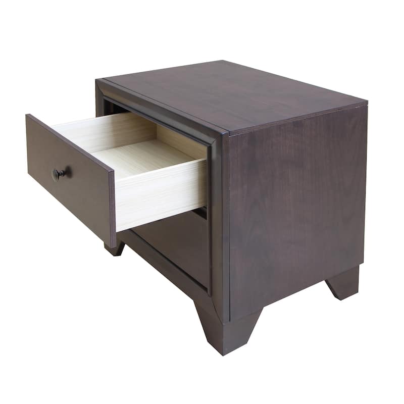 Espresso Finish Wooden Nightstand with 2 Large Storage Drawers and Raised Molding Trim