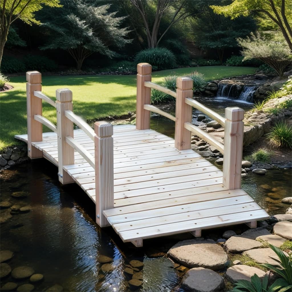 Outsunny Wooden Garden Bridge with Safety Rails,Backyard Footbridge