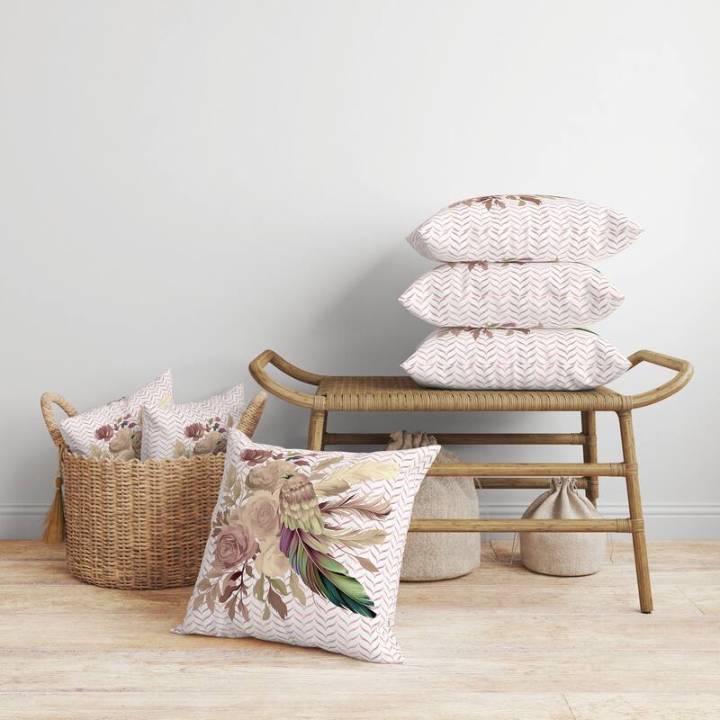 Feathered Bouquet Faux Suede Reversible Throw Pillow Pink and Beige
