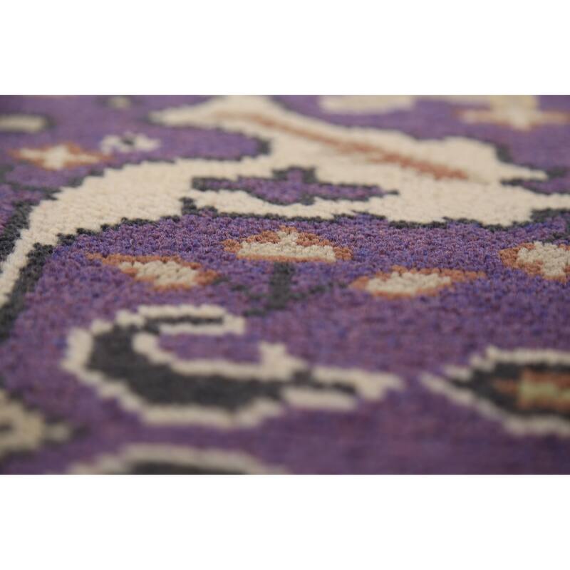 Purple Oushak Oriental Runner Rug Hand-Knotted Wool Carpet - 2'7" x 10'0"