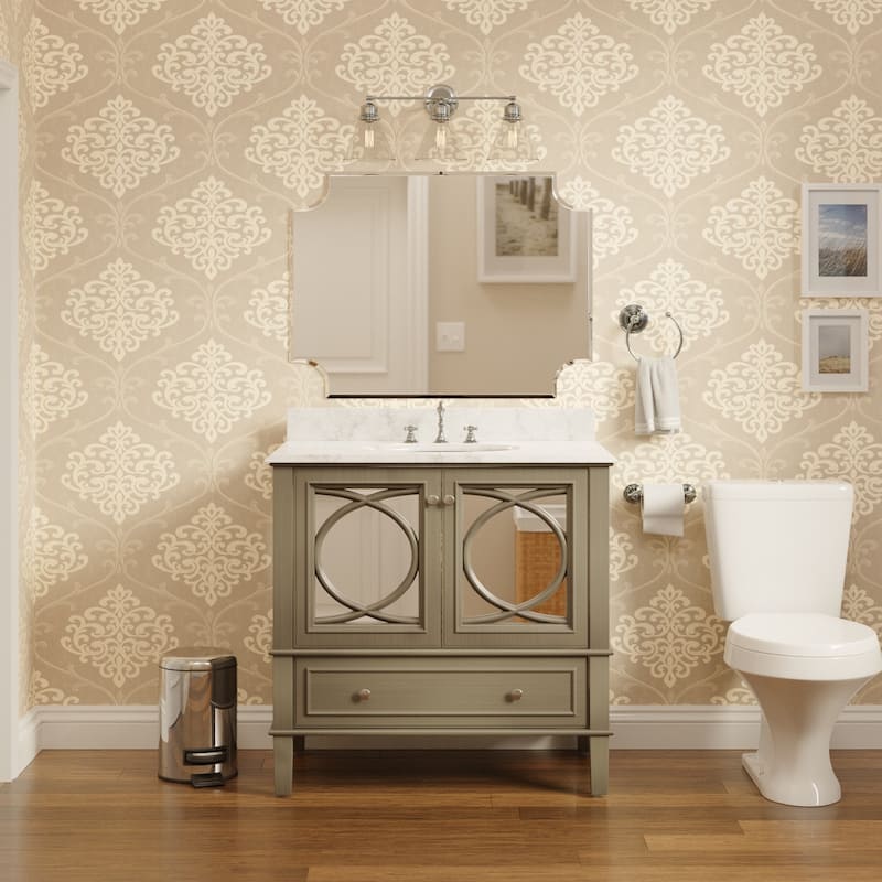 KitchenBathCollection Olivia 36" Bathroom Vanity with Carrara Marble Top