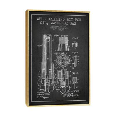 iCanvas "Oil Drill Bit Charcoal Patent Blueprint" by Aged Pixel Framed Canvas Print