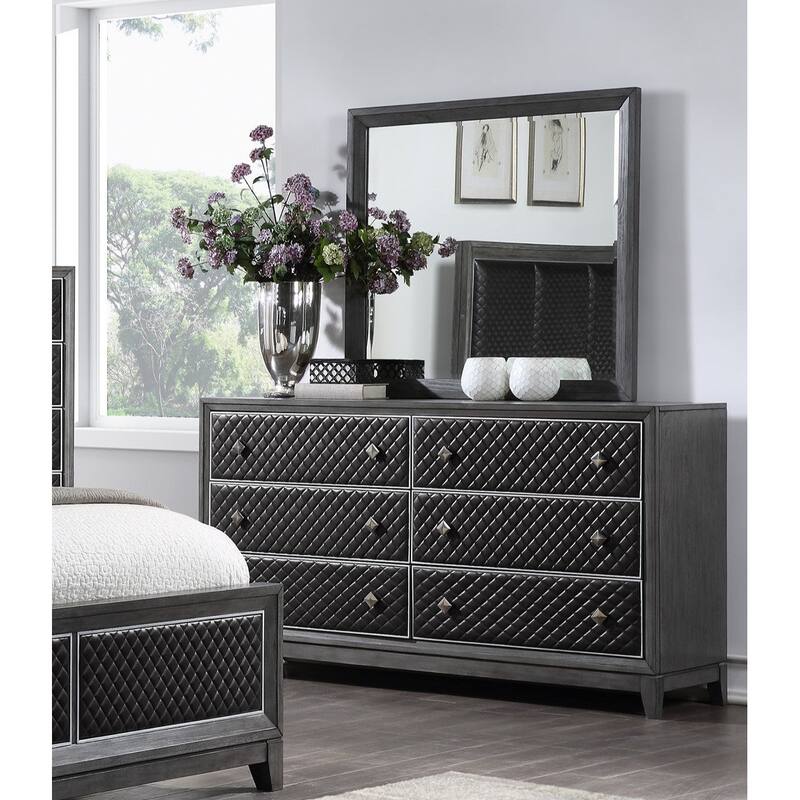 Gray Modern 6pc Bedroom Set Bed Nightstands Dresser Mirror Chest