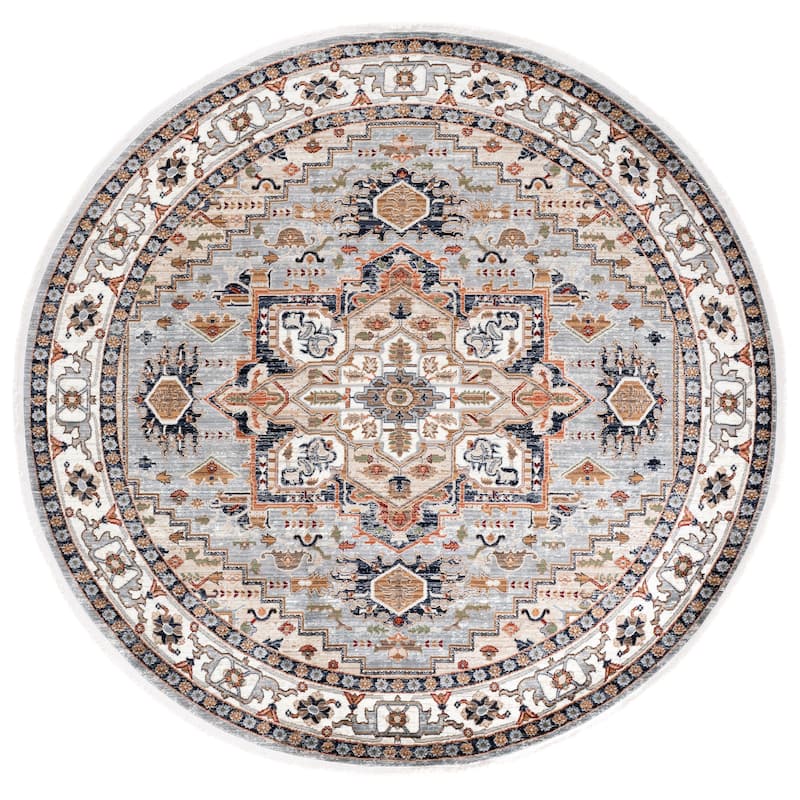 SAFAVIEH Lauren Ralph Lauren Siegharda Traditional Oriental Rug - 6'7" Round - Grey/Beige Black