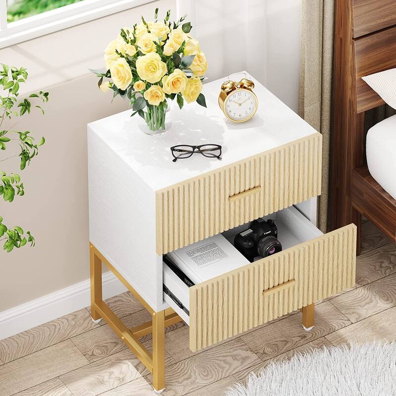 2-Drawer Modern White Nightstand Bed Side Table Storage End Table