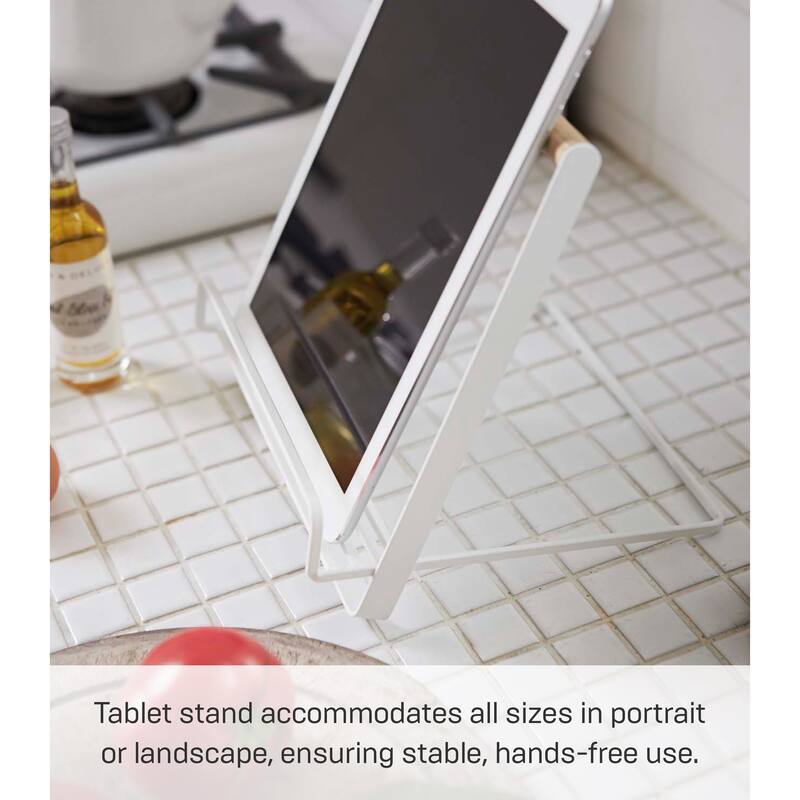 Yamazaki Home Tablet and Cookbook Stand, Steel and Wood, Holds 4.4 lbs - L 7.28 x W 7.68 x H 7.87 inches