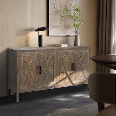  Accent Sideboard Four Doors Storage Cabinet Buffet for Dining Room, Entrance and Hallway