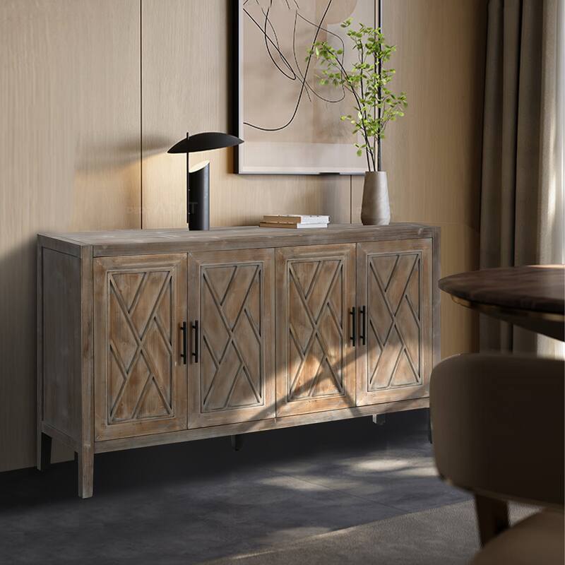 4 Door Wooden Twill Sideboard American Country Vintage Cabinet
