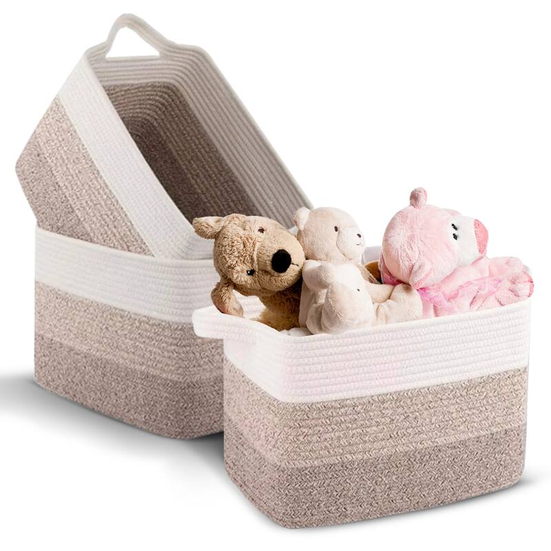 Cheer Collection 3 Piece Cotton Rope Storage Basket Set for Home Organization