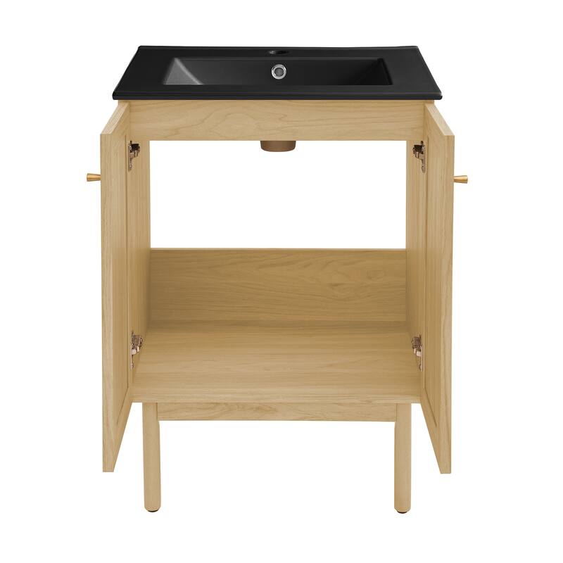 Classe 24 In. Natual Oak Bathroom Vanity With Black Ceramic Sink Top