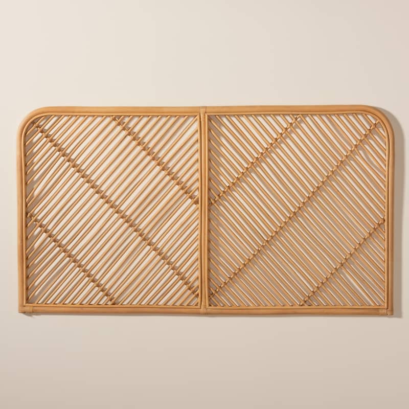 Sakina Modern Bohemian Natural Rattan Wall-mountable Headboard-Queen
