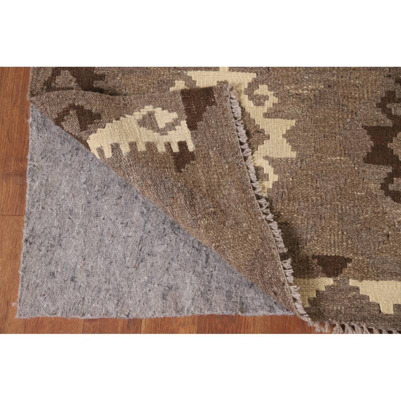Hand Woven Oriental 100% Wool Carpet Southwestern Geometric Brown Kilim Area Rug - 6' 5'' X 5' 2''