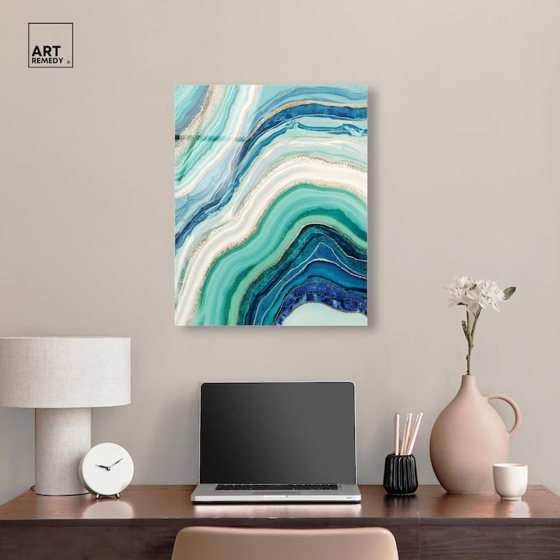 Blue Green Abstract Agate I Acrylic by Art Remedy, Ready to Hang